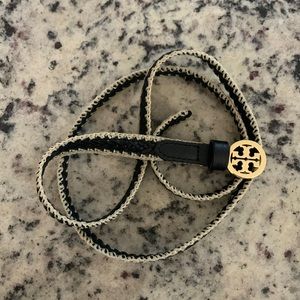 black & white with gold tory burch belt